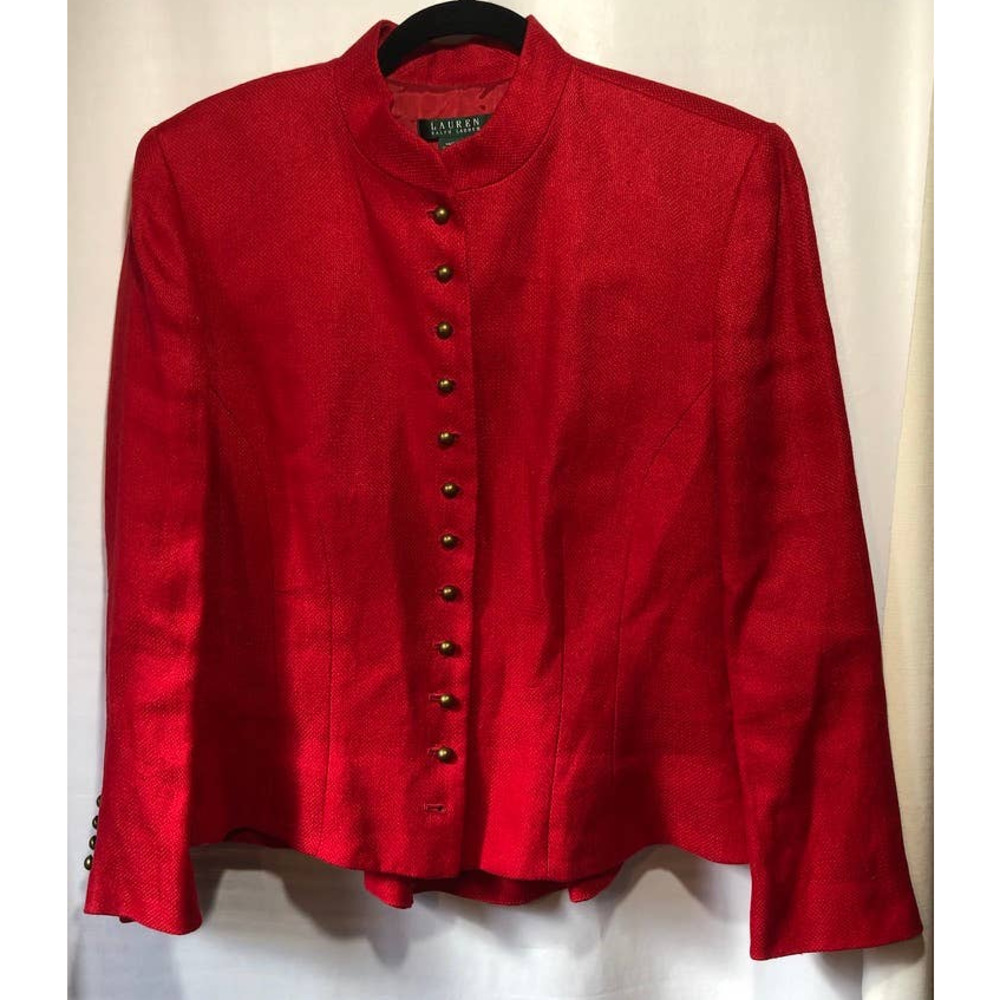 Lauren Ralph Lauren Red Fitted linen blazer with antique brass round buttons